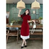 Bigsize Áo dài cổ tàu cài nút mây tay phồng và chân váy xếp ly 50‑90kg 320.000đ 5