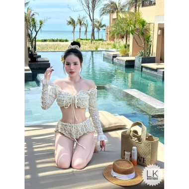 Bikini 2 Mảnh EMMA Thun Xốp Chấm Bi Co Giãn 4 Chiều Dễ Thương Có Mút Đệm 5