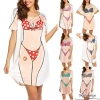 Bikini 3D Cổ Tròn Tay Ngắn Nữ Mùa Hè Fit Một Mảnh S/M/L/XL/XXL Thư Giãn