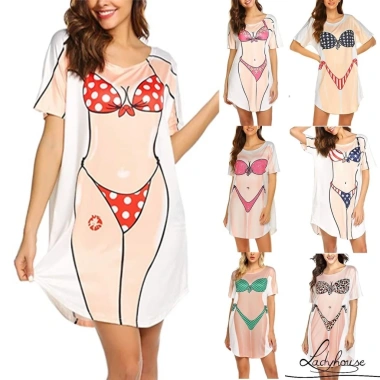 Bikini 3D Cổ Tròn Tay Ngắn Nữ Mùa Hè Fit Một Mảnh S/M/L/XL/XXL Thư Giãn
