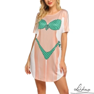 Bikini 3D Cổ Tròn Tay Ngắn Nữ Mùa Hè Fit Một Mảnh S/M/L/XL/XXL Thư Giãn