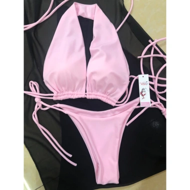 Bikini Đồ Bơi Áo Tắm 2 Mảnh Hồng Phấn Quần Rút Dây Lọt Khe - Giá Chỉ 49.000₫