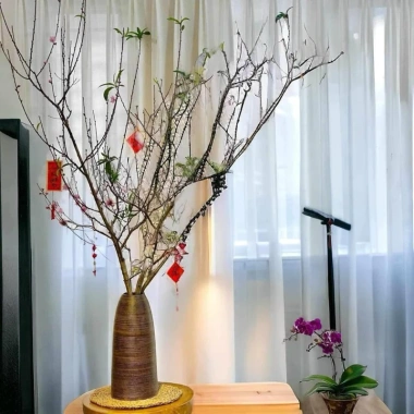 Bình cắm đào tết 44cm - Dáng chuông thon nâu mộc, sẵn ship hỏa tốc, giá ưu đãi 540k 6