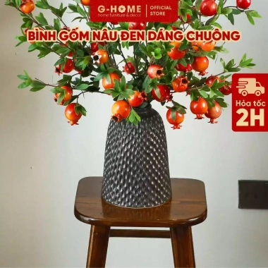 Bình chuông gốm Ghome phủ men nâu đen bóng, cao cấp, dùng làm bình cắm hoa tết trang trí, giá chỉ 707.800 VND 2