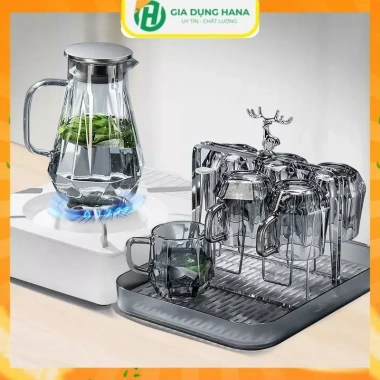 Bình Cốc Thủy Tinh Cao Cấp Kèm Khay và Giá Úp Cốc - Bộ 2 Cốc Giá Ưu Đãi 130k