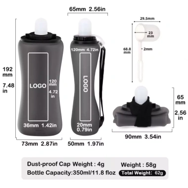 Bình Đạp Xe KUNHEV 350ml - Bình Nước Miệng Rộng Silicon Mềm, Gập Lại, Cầm Tay Đi Xe Đạp, Giá 159.500 VND