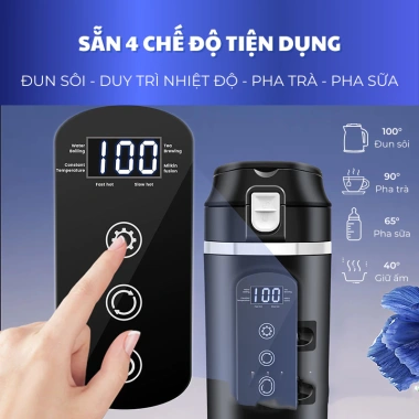 Bình Đun Nước Ô Tô 12V/24V 500ml Đun Sôi 100°C Pha Trà, Sữa, Cafe, Mì, Giữ Nhiệt 6