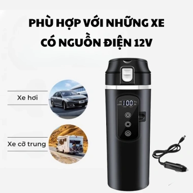 Bình Đun Nước Ô Tô 12V/24V 500ml Đun Sôi 100°C Pha Trà, Sữa, Cafe, Mì, Giữ Nhiệt 8