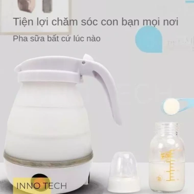 Bình đun nước siêu tốc 600ml gấp gọn silicon dày, đĩa lót thép 304 giữ nhiệt, chỉ 155k