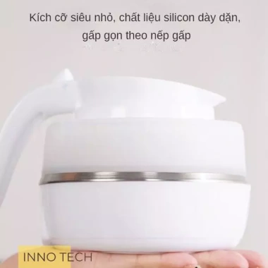 Bình đun nước siêu tốc 600ml gấp gọn silicon dày, đĩa lót thép 304 giữ nhiệt, chỉ 155k