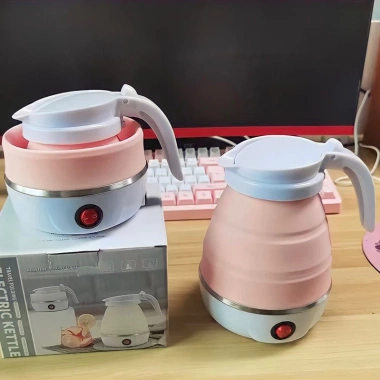 Bình đun nước siêu tốc 600ml gấp gọn silicon dày, đĩa lót thép 304 giữ nhiệt, chỉ 155k