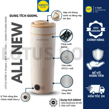 Bình đun nước siêu tốc mini 600ml du lịch đa năng, tự ngắt khi sôi, màn hình lớn kèm phích cắm, giá 391.000₫
