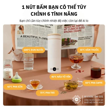 Bình đun nước siêu tốc mini 600ml du lịch đa năng, tự ngắt khi sôi, màn hình lớn kèm phích cắm, giá 391.000₫