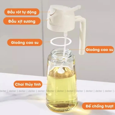 Bình Đựng Dầu Ăn 2 Chức Năng Rót & Xịt Thủy Tinh DEITER Có Quai Cầm Giá 28.000 VND