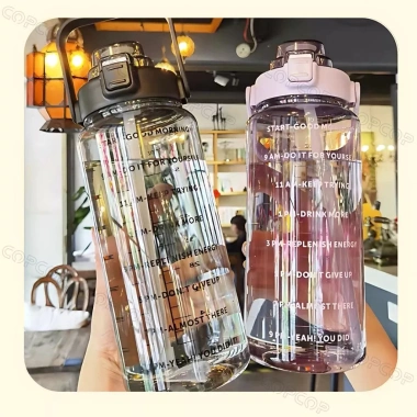 Bình đựng nước 2L cute COPCOP có vạch giờ uống, kèm ống hút, nhựa cao cấp - Giá 70.008đ