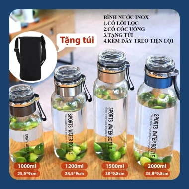 Bình Đựng Nước Thủy Tinh Lõi Lọc Trà Inox - Thiết Kế Sang Trọng, Giá Chỉ 27.000