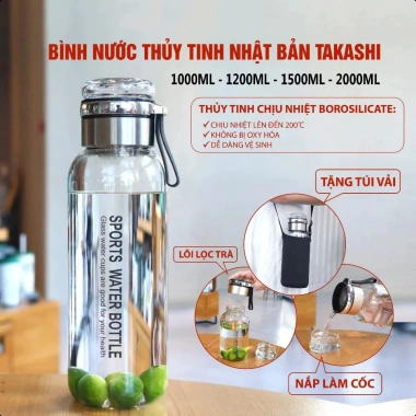 Bình Đựng Nước Thủy Tinh Lõi Lọc Trà Inox - Thiết Kế Sang Trọng, Giá Chỉ 27.000