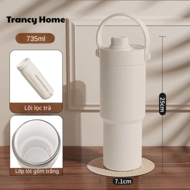 Bình giữ nhiệt 735ml Trancy Home inox 316 đơn giản có quai cầm - Giá chỉ 180.000đ