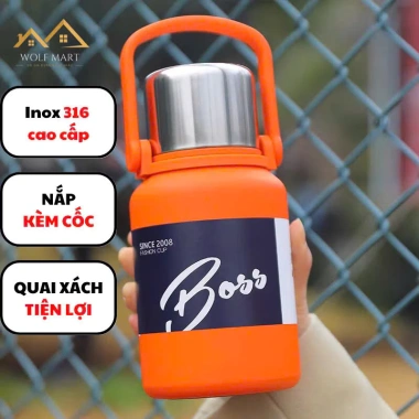 Bình giữ nhiệt BOSS 800-1.500ml inox 316 cao cấp kèm cốc & tấm lọc - Giữ nhiệt lâu, giảm giá 150.000₫