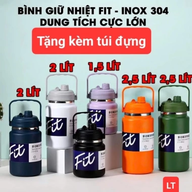 Bình giữ nhiệt dung tích lớn 2.500/2.000/1.500ml miệng rộng, dáng lùn, kèm ống hút và túi vải – Giá ưu đãi 249.000₫ 2