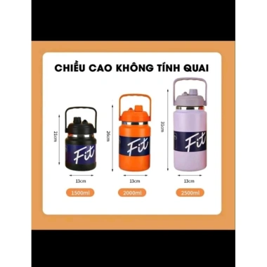 Bình giữ nhiệt dung tích lớn 2.500/2.000/1.500ml miệng rộng, dáng lùn, kèm ống hút và túi vải – Giá ưu đãi 249.000₫ 4