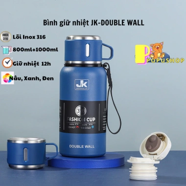 Bình giữ nhiệt inox 316 JK 12h nắp làm cốc tiện lợi, cao cấp chính hãng