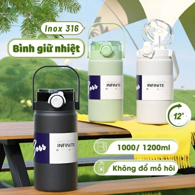 Bình giữ nhiệt thép không gỉ dung tích lớn, hai vòi, di động - chỉ 136k