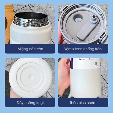 Bình giữ nhiệt thép không gỉ dung tích lớn, hai vòi, di động - chỉ 136k