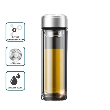Bình giữ nhiệt thuỷ tinh 2 lớp cao cấp chịu nhiệt cực tốt nắp 304 lõi lọc trà