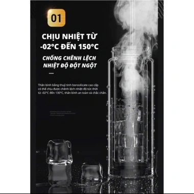 Bình giữ nhiệt thuỷ tinh 2 lớp cao cấp chịu nhiệt cực tốt nắp 304 lõi lọc trà