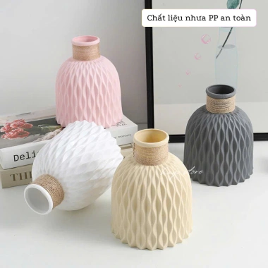 Bình hoa nhựa giả gốm Bắc Âu, lọ chuông gợn sóng kèm dây buộc - Giá 19.200₫ 3