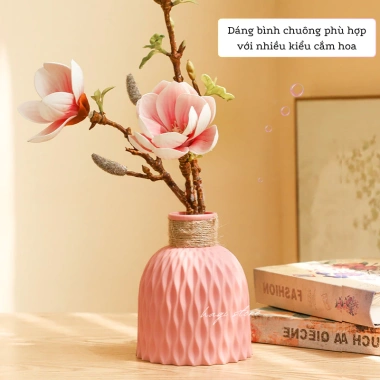 Bình hoa nhựa giả gốm Bắc Âu, lọ chuông gợn sóng kèm dây buộc - Giá 19.200₫ 4