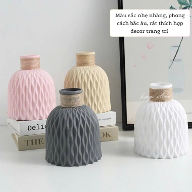Bình hoa nhựa giả gốm Bắc Âu, lọ chuông gợn sóng kèm dây buộc - Giá 19.200₫ 5