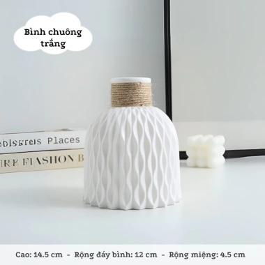 Bình hoa nhựa giả gốm Bắc Âu, lọ chuông gợn sóng kèm dây buộc - Giá 19.200₫ 10