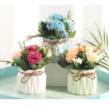Bình hoa tú cầu phong cách Bắc Âu hoa giả kèm chậu sứ, giảm giá 20% chỉ 64.000₫