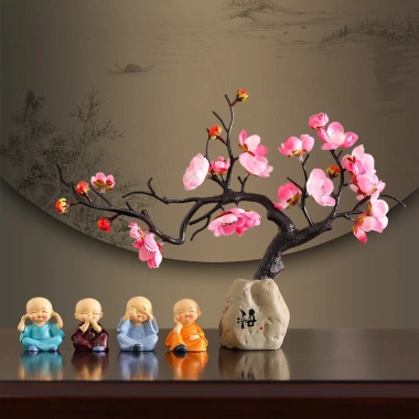 Bình lọ hoa hình tảng đá, hoa đào trang trí bàn kệ phòng khách - Giá ưu đãi 190.000đ