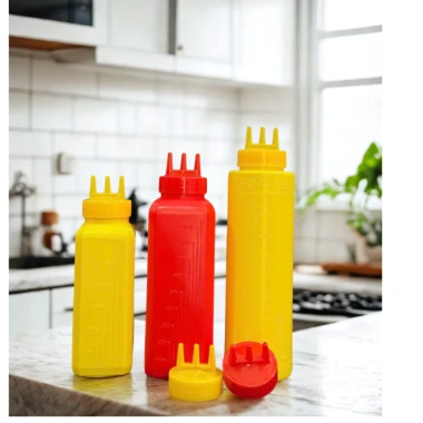 Bình nhựa 3 đầu đa năng đựng sữa đặc, đường, xịt tương ớt - Chai chia vạch, dung tích lớn - KiTa 6