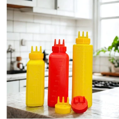 Bình nhựa 3 đầu đa năng đựng sữa đặc, đường, xịt tương ớt - Chai chia vạch, dung tích lớn - KiTa 7