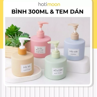 Bình nhựa Hatimoon 300ml Đựng Dầu Gội, Sữa Tắm, Mỹ Phẩm, Nước Rửa Tay - Nhiều Màu, Giá Ưu Đãi 19.500₫