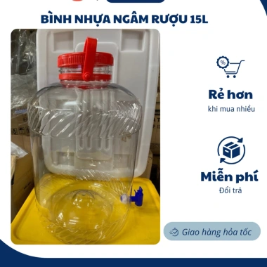 Bình nhựa ngâm rượu 15L Việt Nhật trong suốt, có vòi và không vòi, giá ưu đãi 90k