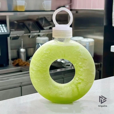 Bình Nước Bánh Donuts 500ml Trẻ Em Silicone Du Lịch Chống Rơi Cốc Tròn Nhựa Quà
