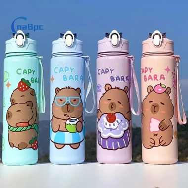 Bình nước Capybara hoạt hình 800ml nhựa, ống hút, dung tích lớn cho thể thao và du lịch ngoài trời mới 2