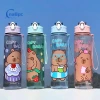 Bình nước Capybara hoạt hình 800ml nhựa, ống hút, dung tích lớn cho thể thao và du lịch ngoài trời mới 3