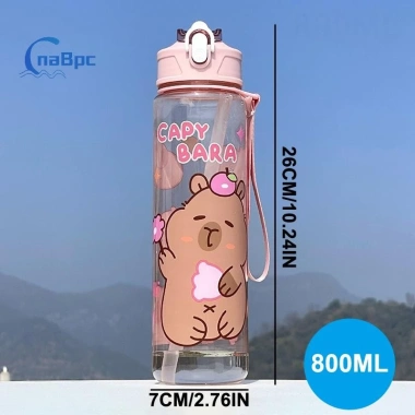 Bình nước Capybara hoạt hình 800ml nhựa, ống hút, dung tích lớn cho thể thao và du lịch ngoài trời mới 5