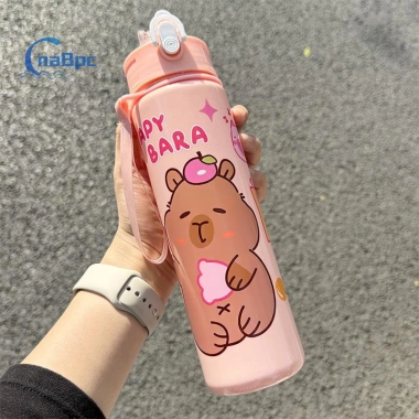 Bình nước Capybara hoạt hình 800ml nhựa, ống hút, dung tích lớn cho thể thao và du lịch ngoài trời mới 6