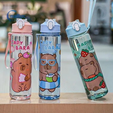 Bình nước Capybara hoạt hình 800ml nhựa, ống hút, dung tích lớn cho thể thao và du lịch ngoài trời mới 8