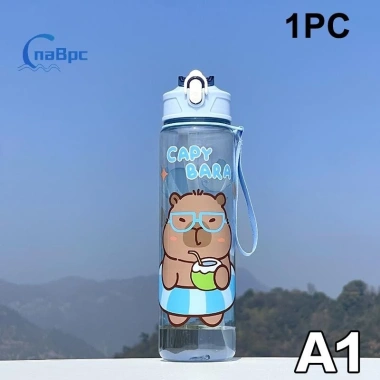 Bình nước Capybara hoạt hình 800ml nhựa, ống hút, dung tích lớn cho thể thao và du lịch ngoài trời mới 10