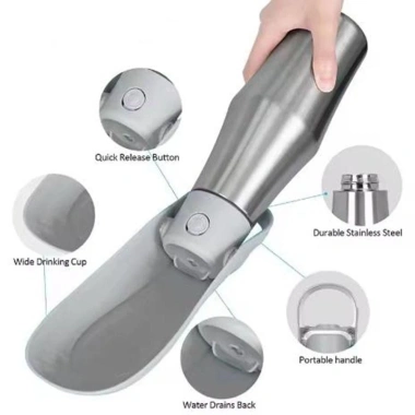 Bình nước chó TIEZI 750ml Bát 2 trong 1 thép không gỉ, dung tích lớn, không rò rỉ