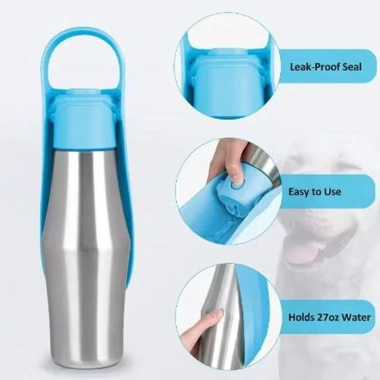 Bình nước chó TIEZI 750ml Bát 2 trong 1 thép không gỉ, dung tích lớn, không rò rỉ