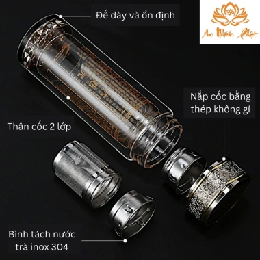 Bình Nước Chú Dược Sư 500ml - Thủy Tính 2 Lớp Giữ Nhiệt, An Nhiên Phật, Giá 55K 5